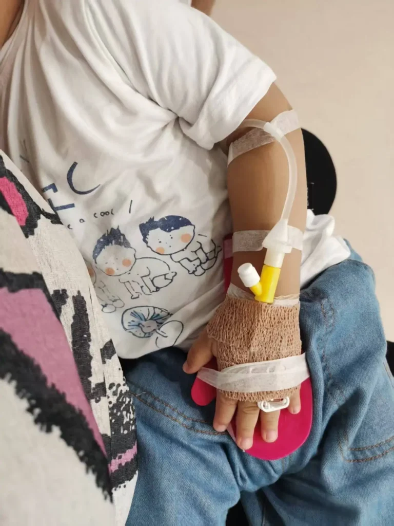 Tubao receiving IV fluids 149 days after testicular yolk sac tumor surgery