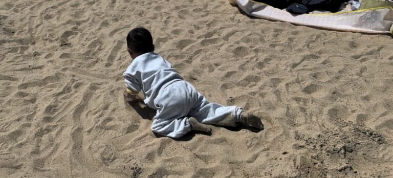 Tuobao playing on the beach 2 years after yolk sac tumor surgery